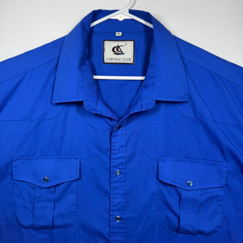 Coevals‎ Club Western Shirt Short Sleeve Blue Snaps Pockets Men's Sz 3XL